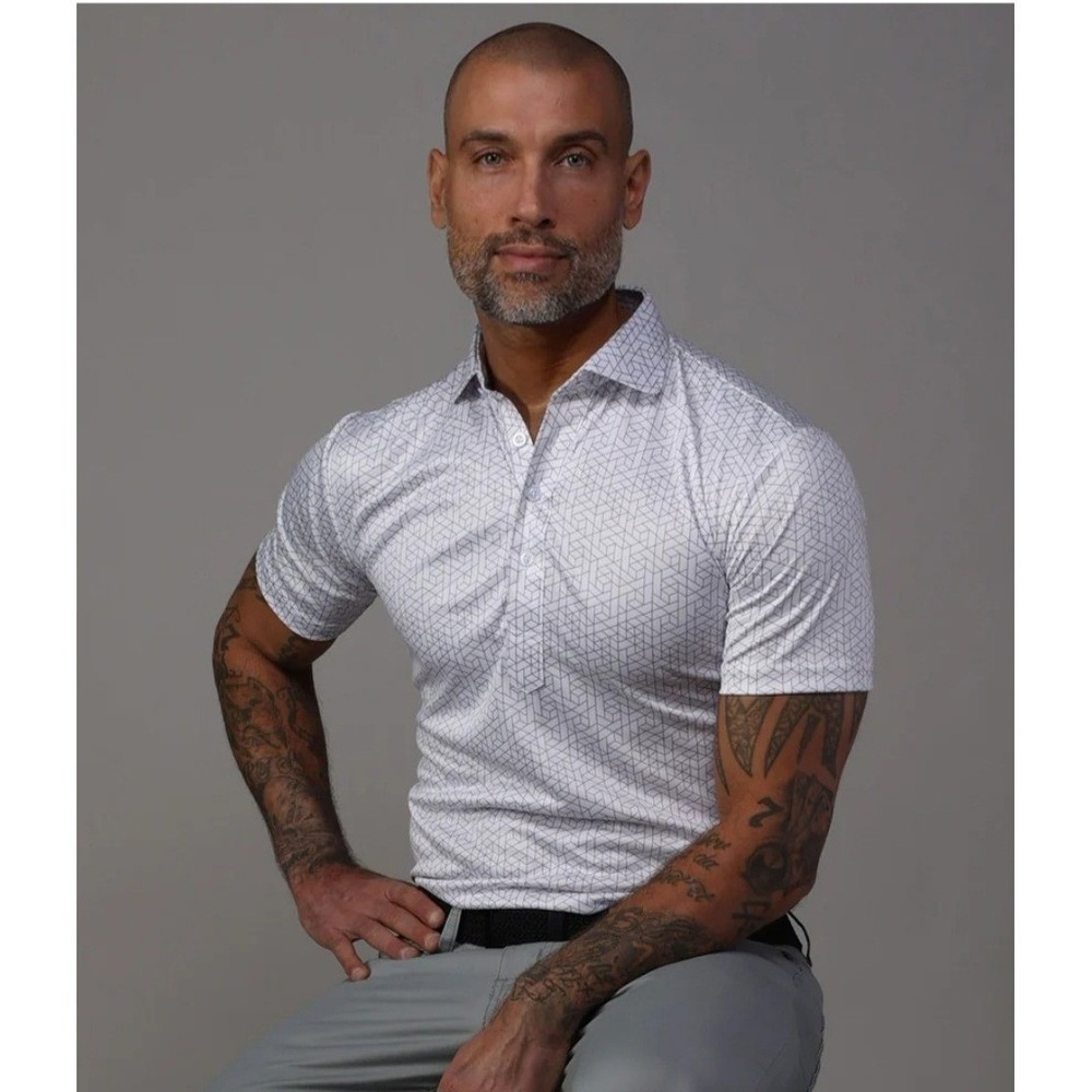 Men's White Geometric Print Polo Shirt